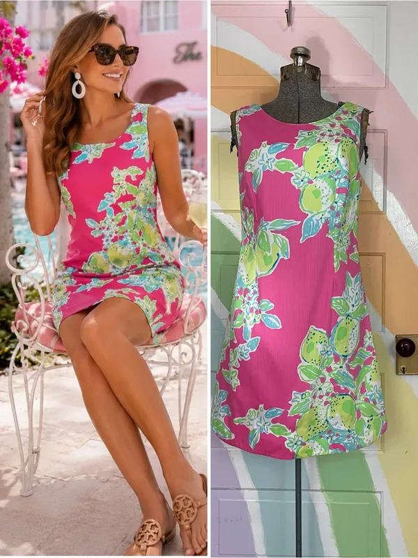 Lilly Pulitzer Delia Hotty Pink Lemonade Shift Mini Cotton Dress Sz 8 🧡🎀 - Image 2