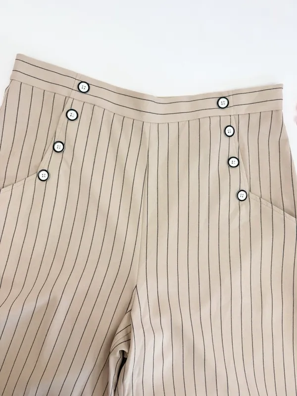Hell Bunny 30s 40s Caspian Beige Stripe Swing Sailor Trousers Retro Pinup - Image 7