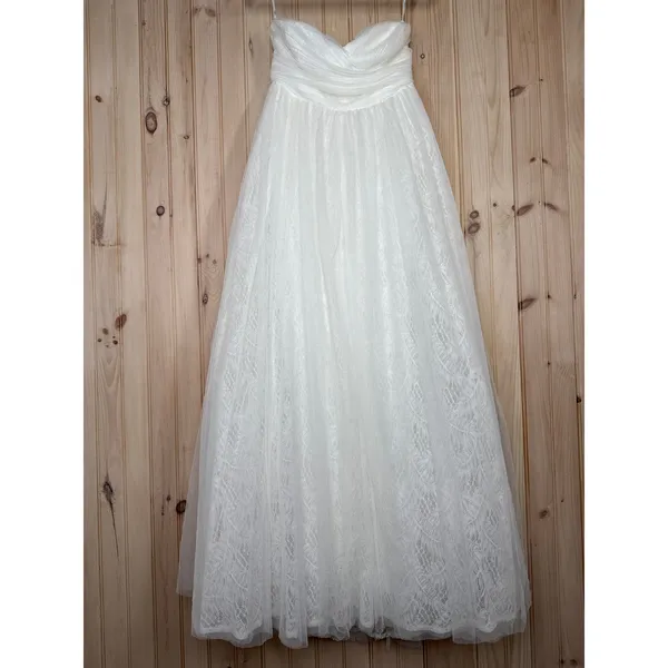 NWT Lulus Blissful Forever White Tulle Lace Strapless Pleated Maxi Dress Size M - Image 2