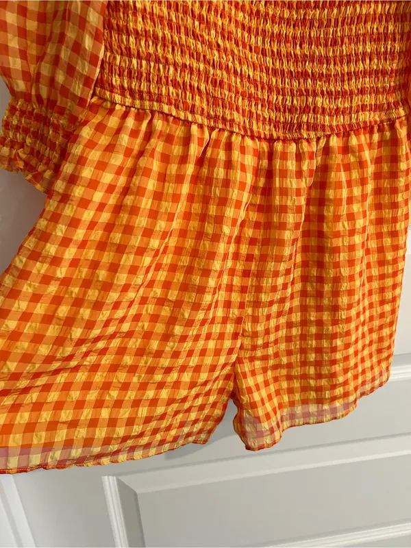 Day + Moon Gingham Romper Orange Yellow Size L - Image 3