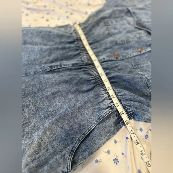 VTG 80s Denim Sz:L Acid Wash One Piece Shorts Jumpsuit Rockabilly utility-style - Image 4