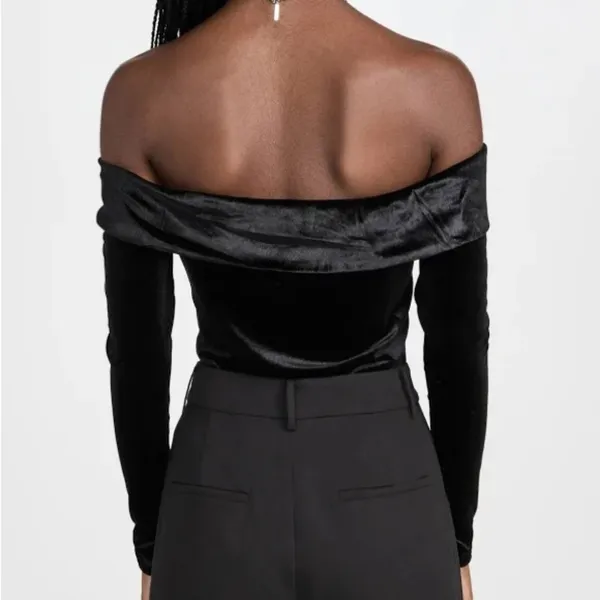 NWT REVOLVE by Glamorous Black Velvet Off-Shoulder Bodysuit - Image 4