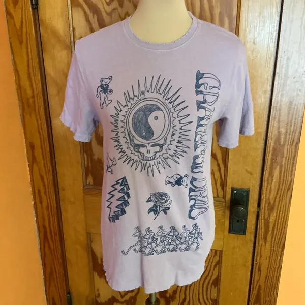 Grateful Dead Junk Food Pink Graphic Tee Distressed Skull Yin Yang Shirt Size S - Image 6