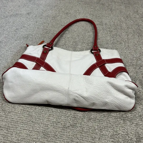 Maurizio Taiuti Leather Large Shoulder Bag Purse Tote Red White - Image 7