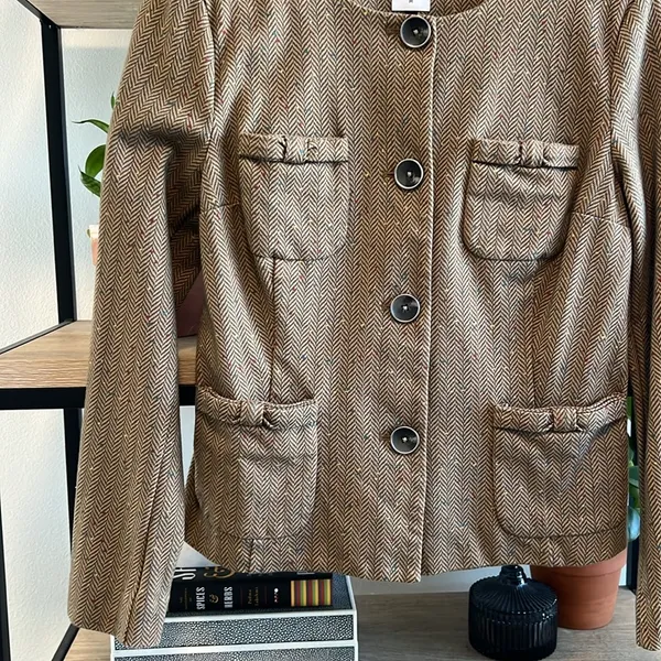 CAbi #3170 Penny Brown Tweed Herringbone Blazer Jacket, Medium - Image 3