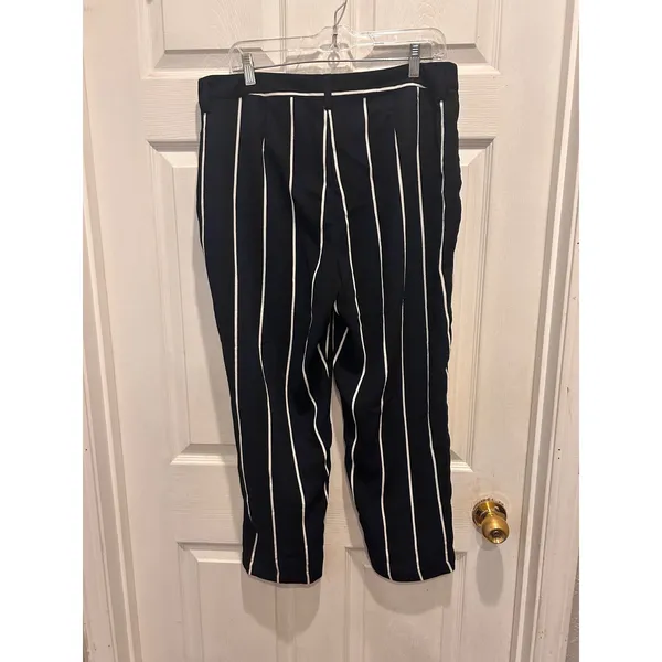 Who What Wear Navy Blue Striped Pleated‎ Tapered Trousers Womens Sz 14 High Rise - Image 6