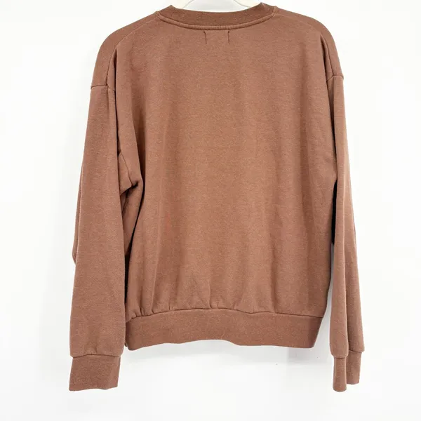 Tribe‎ Kelley Womens Butter Crew Cocoa Brown Relaxed Boho Fleece Sweatshirt M - Image 6