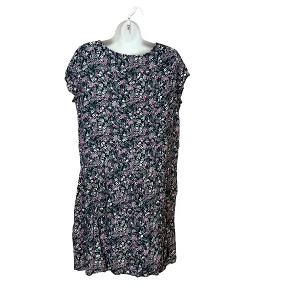 Garnet Hill Floral Lenzing Ecovero Viscose V-Neck Mini Dress Teal Purple Size M - Image 2