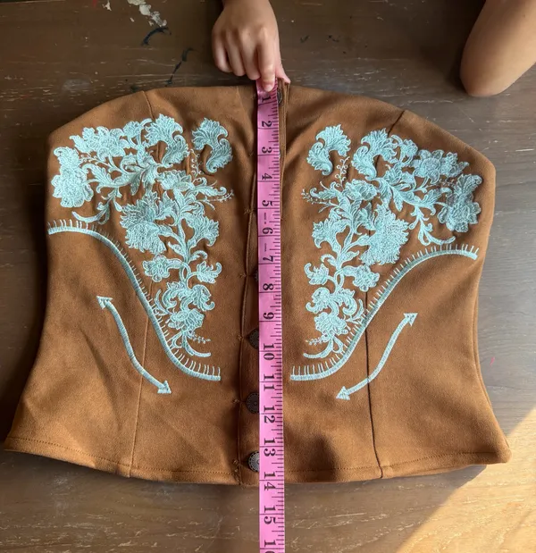 Lucky and Blessed Camel Suede Floral Embroidered Western Corset Top (Size S-XL) - Image 5