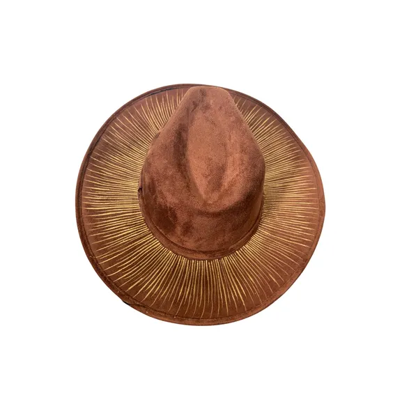 Bonitos Hand Painted Evil Eye Brown Faux Suede Western Cowboy Hat Large Mexico - Image 4