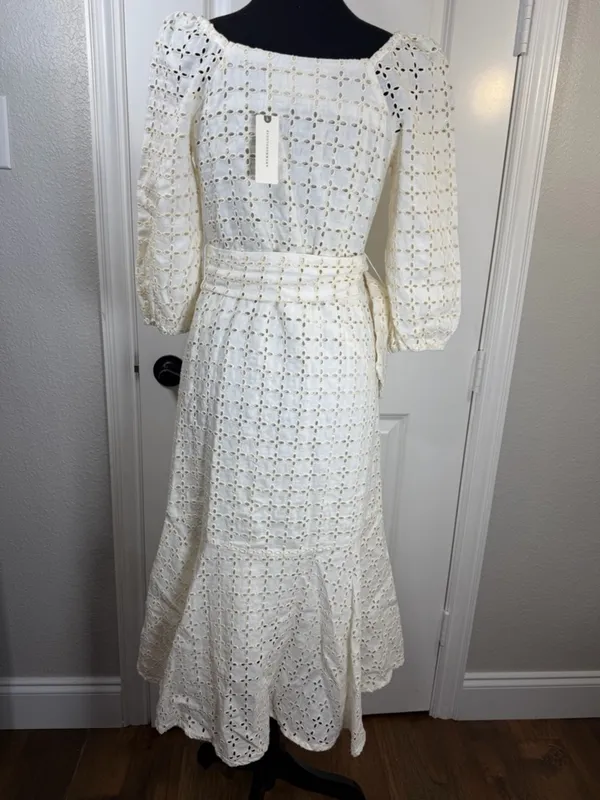 Maeve by Anthropologie White Eyelet Linen Belted Maxi Dress - Image 2