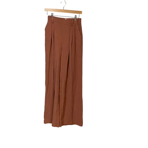 Halara Rust Brown High Waisted Pleated Wide Leg Pants Tall XS Woven Trousers - Image 3