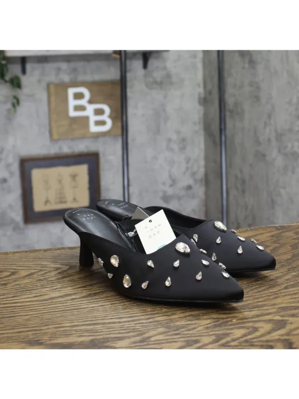 NWT A New Day Womens Katia Heels Satin Teardrop Mules 94663384 Black 9.5M - Image 2