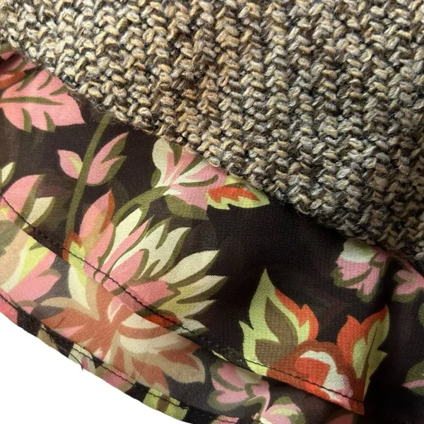 Ann Taylor Loft Women Tweed Texture Flounce Skirt Brown Floral Hem Accent Size 8 Wool Blend - Image 3