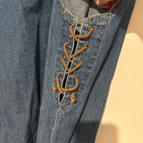 Erika & Co Denim vintage‎ lace up patch pocket Dress Size XL - Image 3