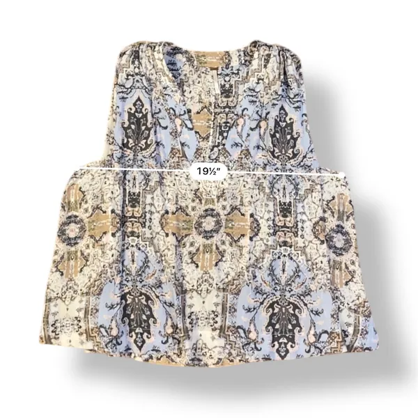 Free People Darcey Paisley V-Neck Swing‎ Blouse Womens Size S Blue Brown - Image 4