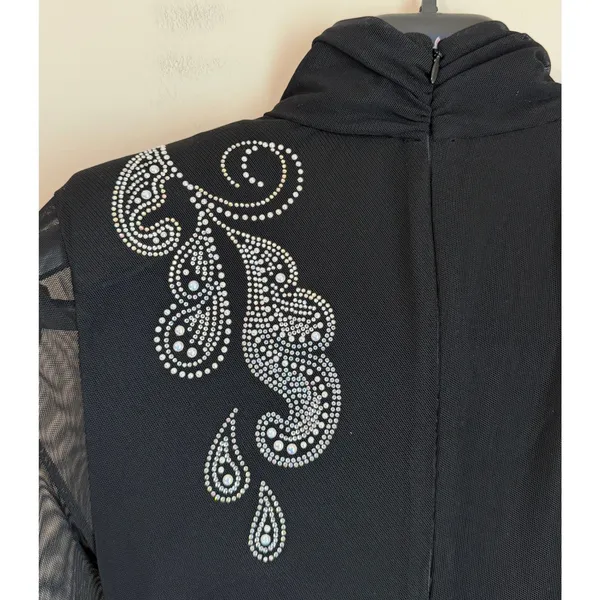 Cinq a Sept Studded Dress Womens 4 Black Mesh Mock Neck Ruched Long Sleeve - Image 5