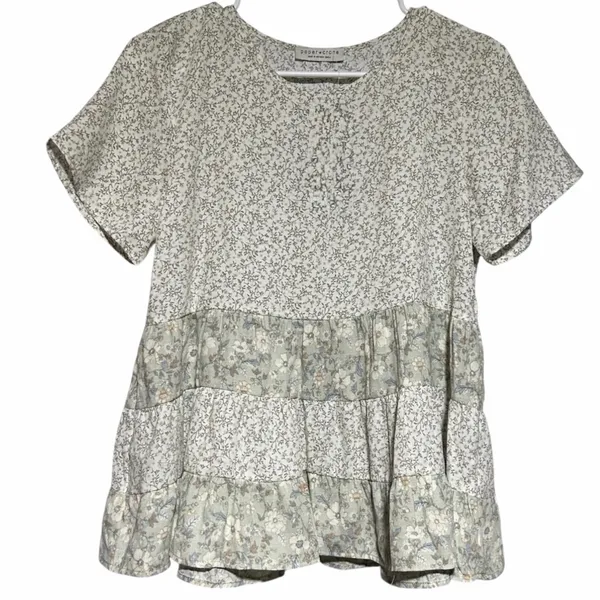 Paper Crane Mixed Floral Tiered Babydoll Top Boho Cottagecore Romantic - Small - Image 4