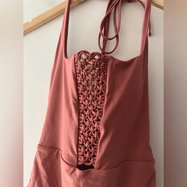 Aerie Macrame Boho‎ Scoop Neck Halter One Piece Swimsuit Bathing Suit - Image 4