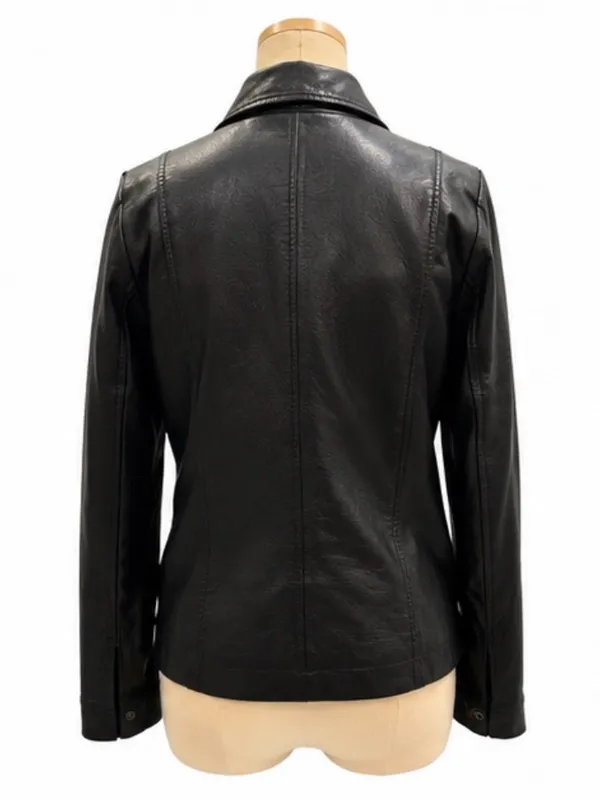 Baccini Black Faux Leather Zip Front Jacket Small Realistic Leather Look - Image 3