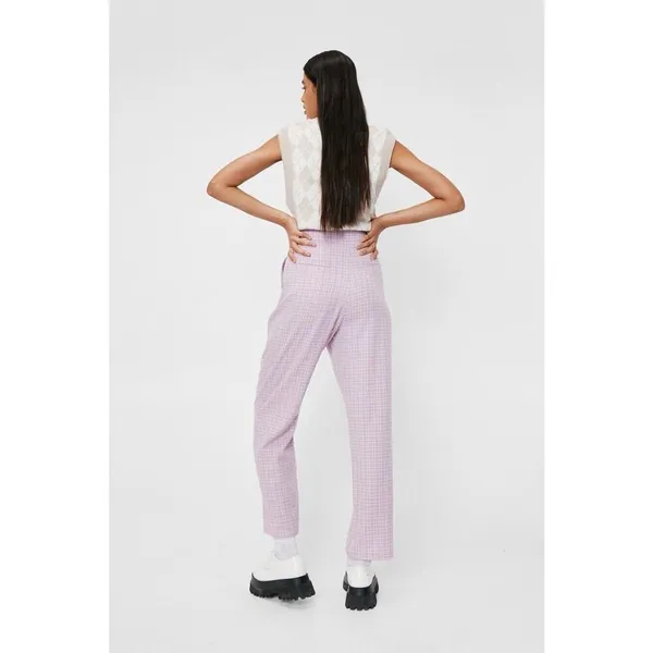NWT Nasty Gal Sz 10 High Waisted Tapered Check Pants In Lilac - Image 4