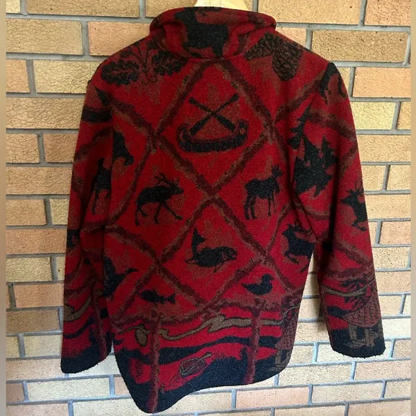 County Clothing Co Women’s Button Up Fleece Jacket Coat Size Medium Red & Black - Image 2