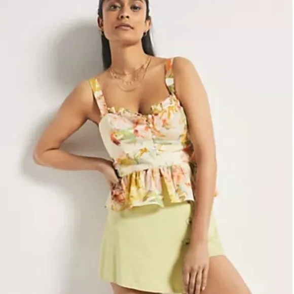 Maeve by Anthropologie Colorful Floral Detail Button Detail Blouse Orange / Yellow / Green - Image 2