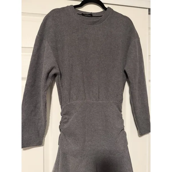 Zara Gray‎ Ribbed Knit Sweater Mini Dress Blend Chunky Structured Tik Tok Flaw - Image 4
