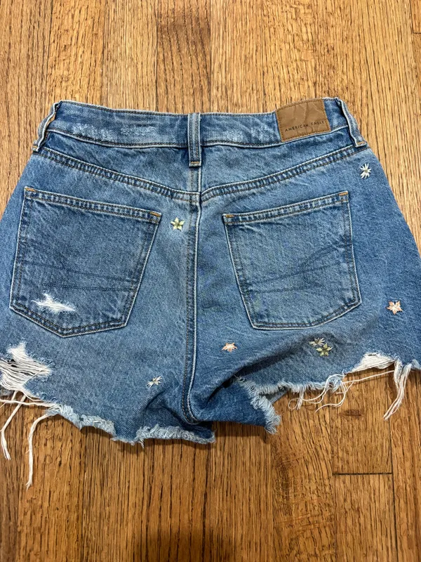 American Eagle Denim Shorts with Floral Embroidery Size 000 - Image 2