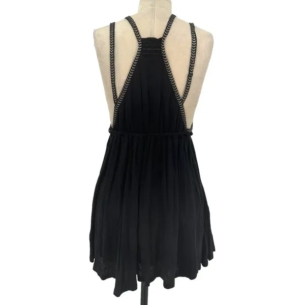 Free People Lovers Cove Embroidered Tassel Mini Dress‎ in Black Size XS - Image 11
