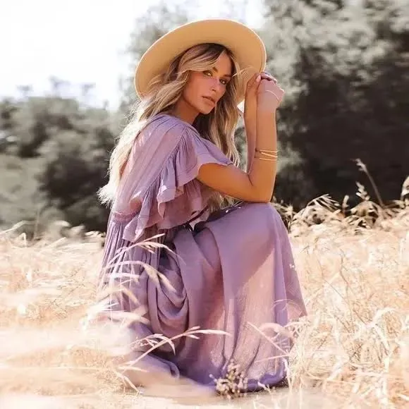 VICI Mauve Purple Button Front Cinched Waist Maxi Dress - Image 4
