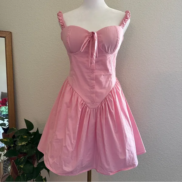 JULIA by LOVE J Kendra Poplin Micro Mini Sweetheart Coquette Dress in Pink Sz. M - Image 4