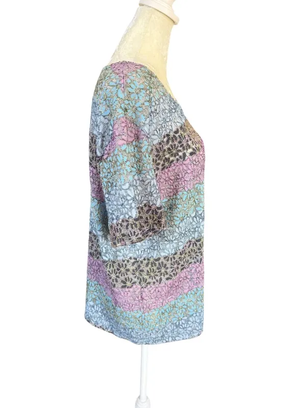 Kathie Lee Collection multi pastel colored floral short sleeve pullover top XL - Image 3