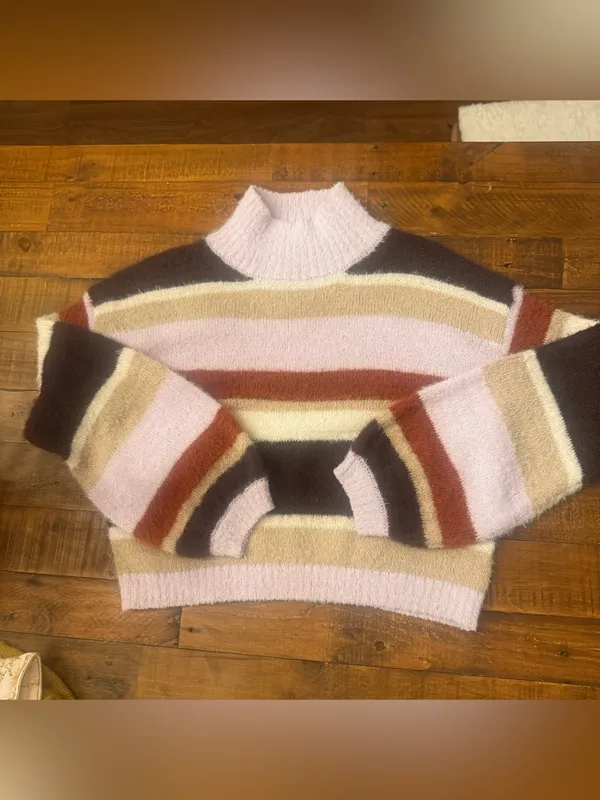 LOUNA‎ Multi Stripe High Neck Sweater Pink Size L - Image 2