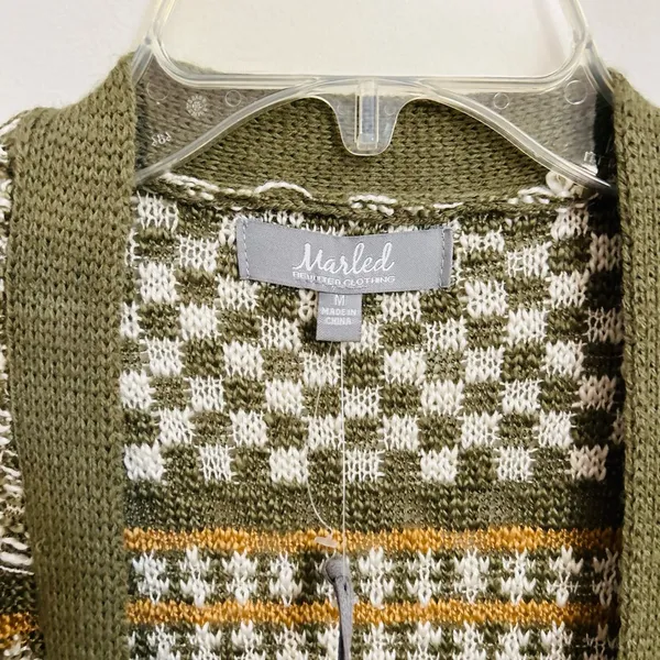 Marled Multi Color Green Yellow White Ribbed Knit Open Cardigan Size Medium - Image 8