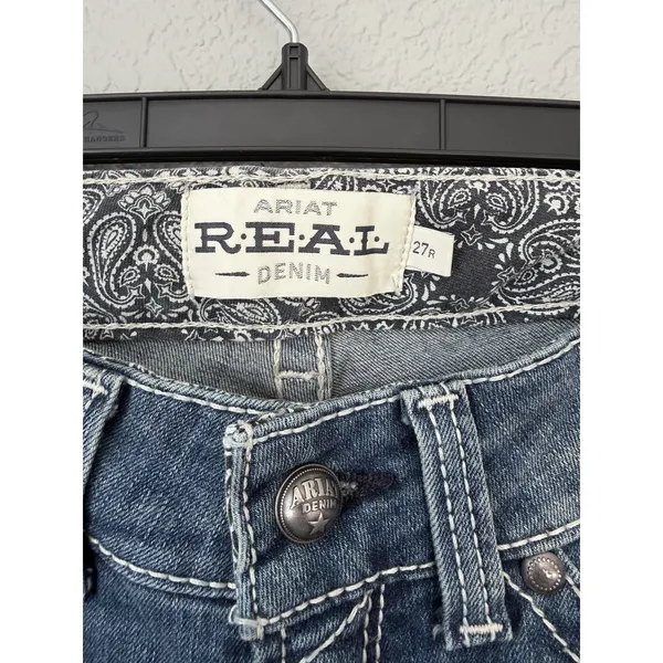 Ariat REAL Straight Jeans Women US 27R Rainstorm Mid Rise Medium Wash Western - Image 8