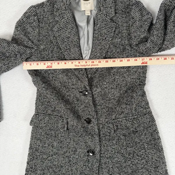 J Crew‎ Tweed Topcoat Coat Womens Size 2 Grey Black H1493 - Image 6
