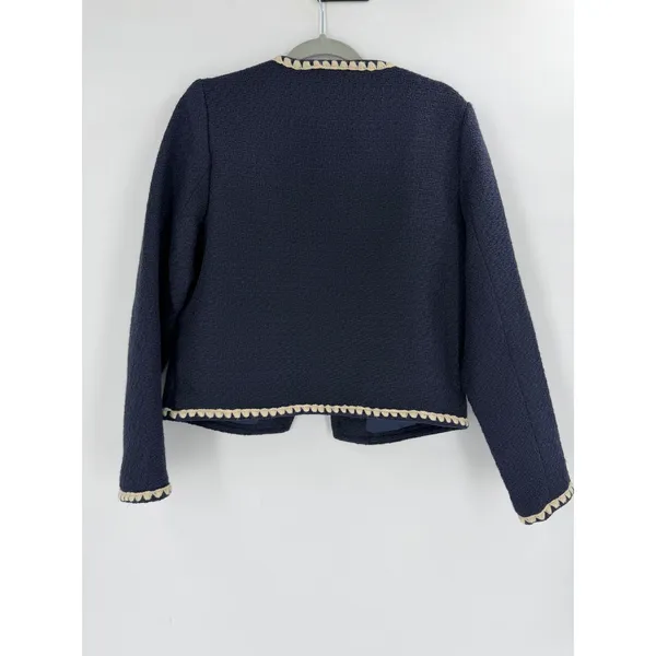 WD.NY Jacket Womens Medium Blue Tweed Scalloped Trim Old‎ Money Professional - Image 9
