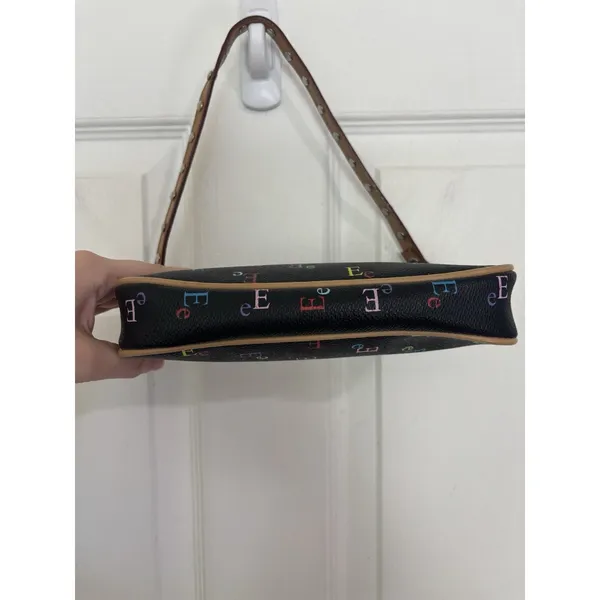 Vtg Y2K Limited Too Monogram Shoulder Bag Black Rainbow Letter E Bow Purse - Image 3