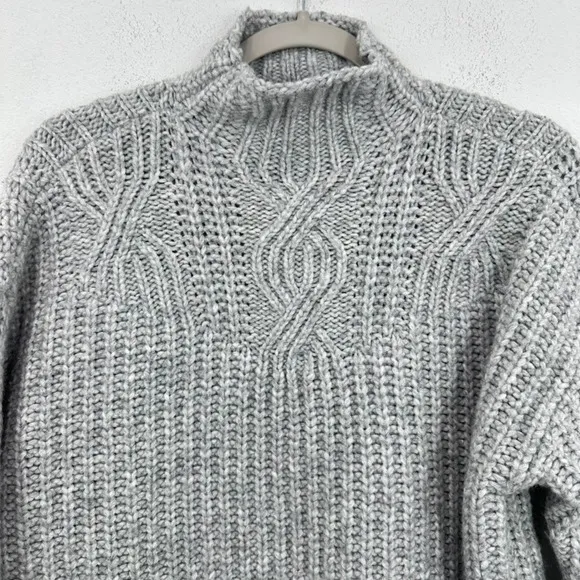 Aerie Womens XS Gray Cable‎ Knit Mock Neck Pullover Sweater Casual Warm Cozy - Image 2