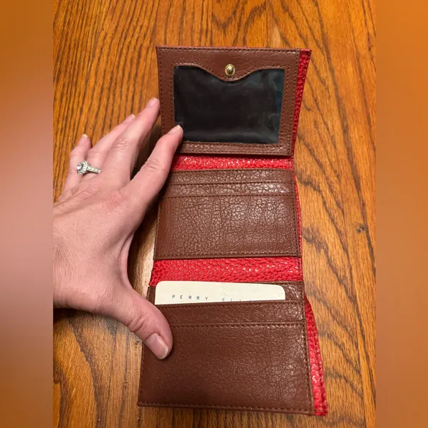 Perry Ellis Crossgrain Leather Wallet Red vintage - Image 3