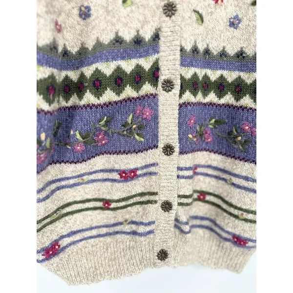 Vtg Northern Treasures Wool‎ Blend Granny Sweater Cardigan M Cottagecore Floral - Image 3