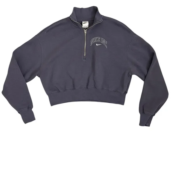 Nike Sportswear Phoenix Fleece 1/2-Zip Crop Sweatshirt Purple White Size Small - Image 4