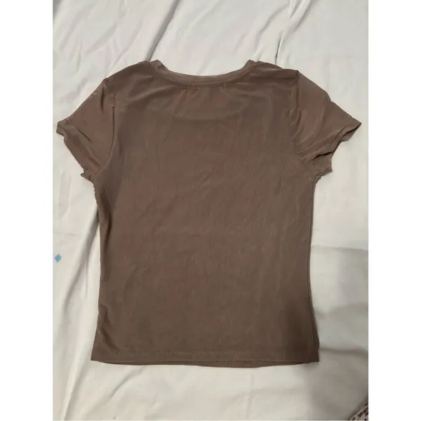 Madden Girl Brown Rhinestone Butterfly Mesh Top Small Y2K Fairy Grunge Sheer Tee - Image 4