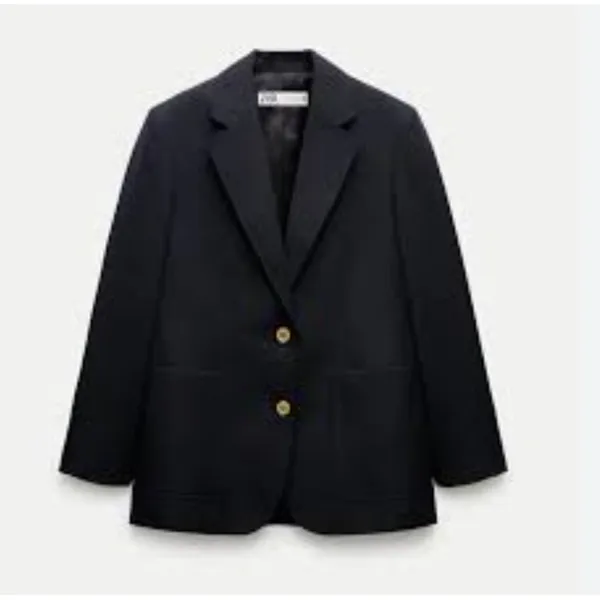 NWT Zara Navy Tailored Suit Blazers Gold Embellished Buttons 2243/683/400 Smal - Image 2