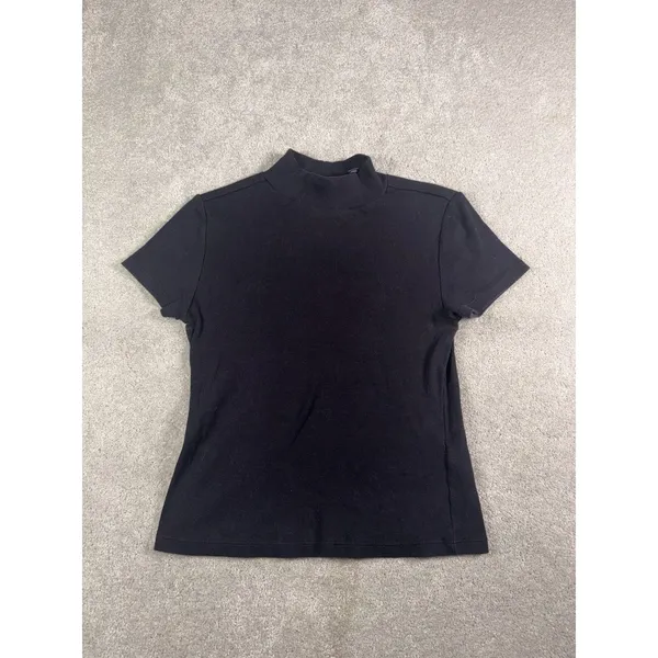 maeve mockneck black ribbed shirt fitted short sleeve s - Image 2