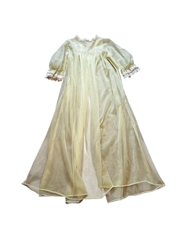 Vintage Peignoir Lace Ruffle Trim Embroidered Floral Robe Cottagecore Feminine - Image 7