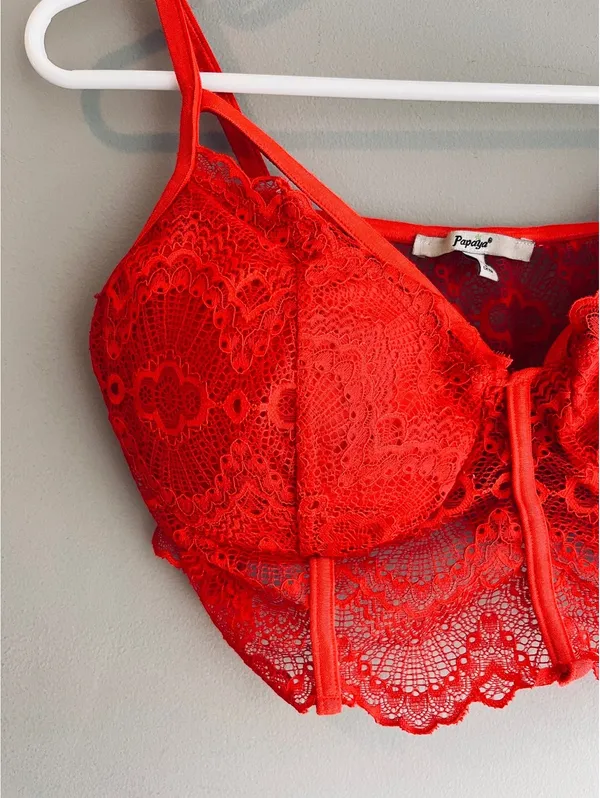 Papaya Red Sexy Lace Bra Size Large - Image 2