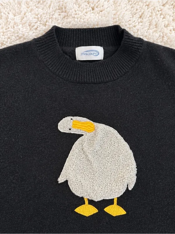 2IV&CDUPE Duck Goose Appliqué Oversized Knit Sweater – Dark Navy/Black – S/M - Image 6