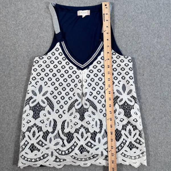 Altar'd State Lace Overlay Tank Top Women's Small Navy Blue/White Jersey Boho - Image 5